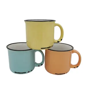 Custom personalised blue imitate enamel mug wholesale coffee water travel ceramic mugs