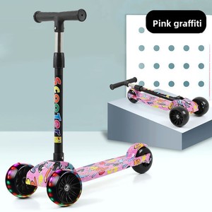 Unisex tự hành có thể gập lại đá Scooter bền nhựa thiết kế với Graffiti cho trẻ em 2-6 chân xe tay ga - Product Image 4