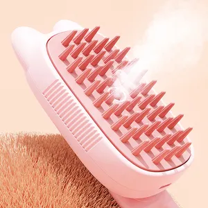 Peigne de toilettage pour animaux de compagnie avec vaporisateur électrique vapeur d'eau brosse en silicone souple chaton brosse de bain pour animaux de compagnie massage épilateur pour animaux de compagnie