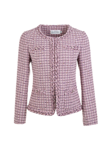 MINZESTYLE <span class=keywords><strong>Blazer</strong></span> Elegante da <span class=keywords><strong>Donna</strong></span> Autunno/Inverno Primavera in <span class=keywords><strong>Tweed</strong></span> a Quadri con Maniche Lunghe e Bordi Grezzi - Product Image 6