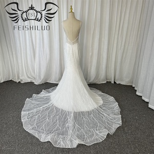 FEISHILUO Lujosos Vestidos de Novia Sirena Color Marfil, Atractivos Trajes de Novia con Falda <span class=keywords><strong>Catedral</strong></span> Desmontable Talla Grande Decorado con Encaje de Cristal - Product Image 6