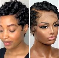 Perruque courte noire et blonde, fabriquée à la machine, pour coupe Finger Wave, cheveux humains brésiliens Remy de haute qualité 9A, 6 pouces, sans colle