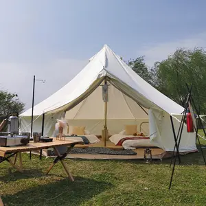 Tuval çan çadır 6m 5m 4m Glamping pamuk açık su geçirmez büyük aile kamp çadırı Yurt çan çadır