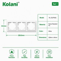 Cadre de finition pour prise triple Kolani, norme européenne 228x84mm, ignifuge, en PC, à enclenchement rapide, triple découpe