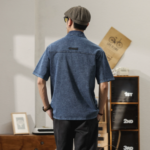 T-Shirt Retro da <span class=keywords><strong>Uomo</strong></span> <span class=keywords><strong>di</strong></span> Marca Americana, Pesante e Lavata, Stile <span class=keywords><strong>Polo</strong></span> con Maniche Corte e Maglia Larga - Product Image 2