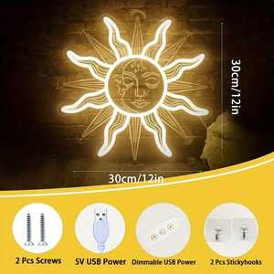Lampe murale LED néon Boho Soleil Lune, alimentée par USB, lampe de nuit esthétique pour chambre, maison, mariage, bar, décoration murale, étanche IPX3 - Product Image 2