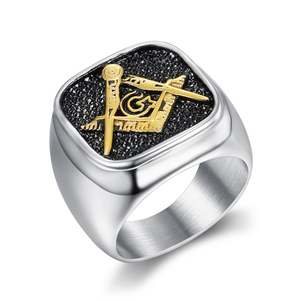 Hip Hop <b>Men's</b> <b>Stainless</b> <b>Steel</b> Vintage Freemason Masonic Biker <b>Rings</b> Black Silver Gold Plated Plated AG Masonic Freemason <b>Ring</b> - Product Image 5