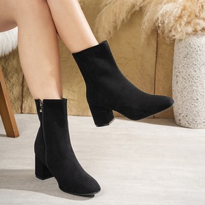 High-heeled short <b>boots</b> mid-calf length 2026 spring new style side zipper large size suede surface thick heel small square toe - Product Image 4