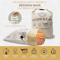 Sacs à pain réutilisables en cire d'abeille avec doublure en coton, fermeture à cordon L-Zipper, design pliable, conservation de la fraîcheur des aliments
