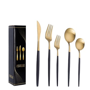 GEMEI Lot de 20 couverts dorés personnalisés en acier inoxydable, fourchette et couteau pour hôtel et fête de mariage - Product Image 1