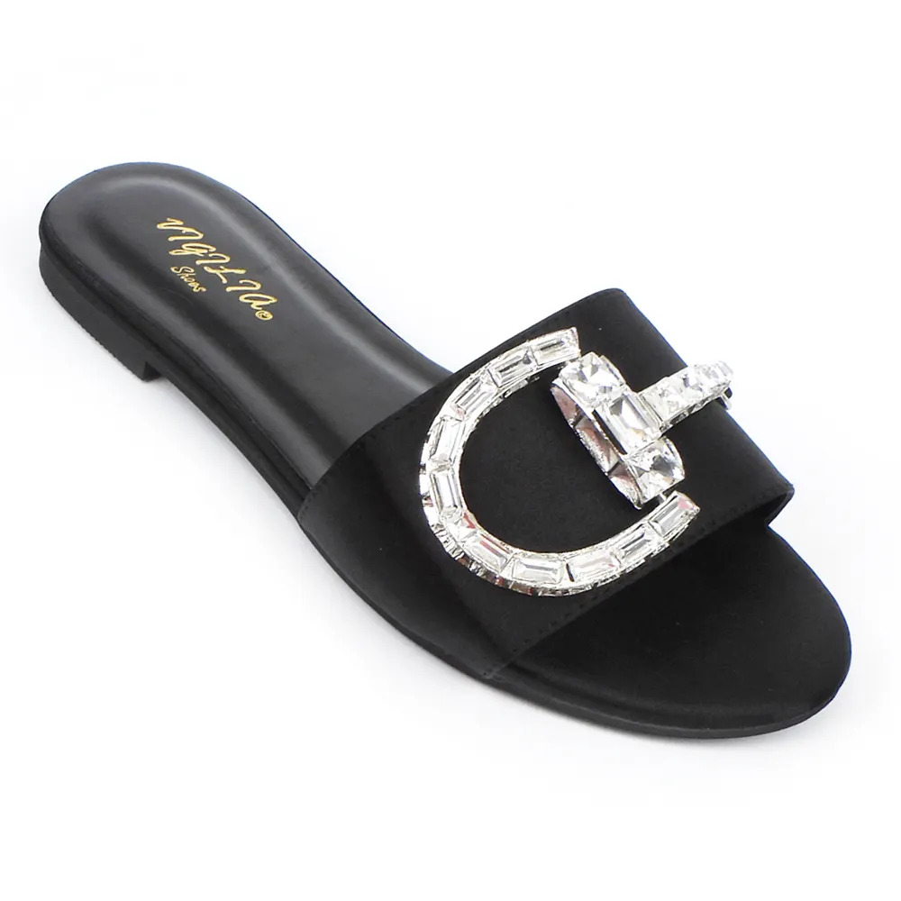 फैशन आधा सर्कल बकसुआ महिलाओं सैंडल महिलाओं और महिलाओं के जूते के लिए गुणवत्ता पु मध्य ऊँची एड़ी के जूते चप्पल स्लाइड खुले पैर की अंगुली