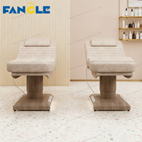 Ensemble de meubles de salon de beauté de grain de bois de luxe lit cosmétique de massage électrique à 3 moteurs lit facial réglable pour les cils avec lampe