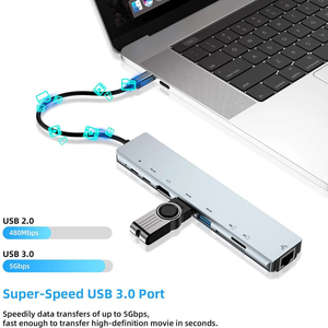 8-in-1 <span class=keywords><strong>USB</strong></span> C HUB Docking stations với 4K <span class=keywords><strong>HDMI</strong></span> Khả năng tương thích <span class=keywords><strong>USB</strong></span> 3.<span class=keywords><strong>0</strong></span> <span class=keywords><strong>Adapter</strong></span> Loại C Splitter phụ kiện máy tính - Product Image 2