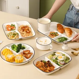 工場の台所用品コンパートメント付き白いセラミックプレートディナープラッターセラミック食器セットレストラン用セラミック皿