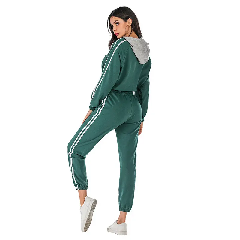 Casual Stitching Large Size Loose Hooded Sweater Suit Hoodie 2 Piece Set Women Clothing Crop Top Hoodie Set