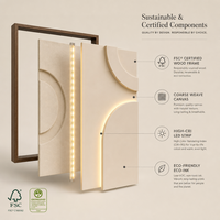 Décoration murale LED beige crème, art mural géométrique minimaliste neutre avec lumière chaude, toile texturée jaune blanc doux