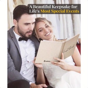 Libro degli Ospiti Personalizzato con Copertina <span class=keywords><strong>in</strong></span> Lino, Libro degli Ospiti con Copertina Rigida e Tasche per Foto per Ricevimenti di Nozze ed Eventi - Product Image 4