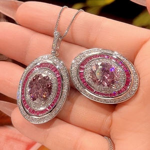 Bulk Fashion Eco-friendly Copper Gold Plated 10-12MM Cubic Zirconia Pendant Rings Jewelry <b>Set</b> for Women Party Engagement - Product Image 3