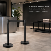 Poteau de barrière de file d'attente rétractable noir avec sangle de 2 m et hauteur de 910 mm pour aéroport