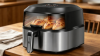 Friteuse à air Anbolife 6L avec grill, 1700W, écran tactile, affichage numérique 45-230°C, fenêtre de visualisation et éclairage, OEM ODM