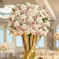 Vase de mariage moderne et simple en acier inoxydable, centre de table miroir haut avec boule florale pour la décoration de table d'événements et de fêtes en intérieur