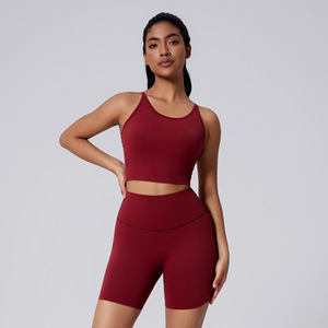 Di alta qualità da donna 2 pezzi di colore solido nudo attivo Yoga Set palestra ad alta intensità sport flessibilità forma il corpo Yoga abbigliamento - Product Image 5