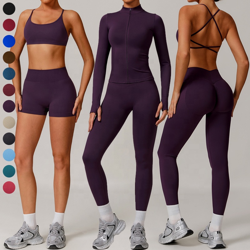 Women Seamless Sport Suits Cross Back Sports Bra High Waist Scrunch Butt Yoga Shorts Leggings Workout Outfits Stretchy Gym Wear
