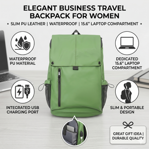 Business Travel Backpack for Women-Slim PU Waterproof Laptop Backpack Zipper Closure USB Charging Port-Durable Portable Gift - Product Image 1