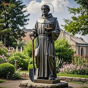 Iglesia Católica decoración de jardín al aire libre latón fundido tamaño real sosteniendo Pala y <span class=keywords><strong>Biblia</strong></span> jardineros patrón Saint St Fiacre estatua de bronce - Product Image 1