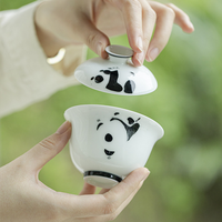 Juego de Té de Cerámica Japonesa Arita-yaki Pintado a Mano con Diseño de Panda, Tetera y Taza de Porcelana Gaiwan para la Ceremonia del Té en Casa