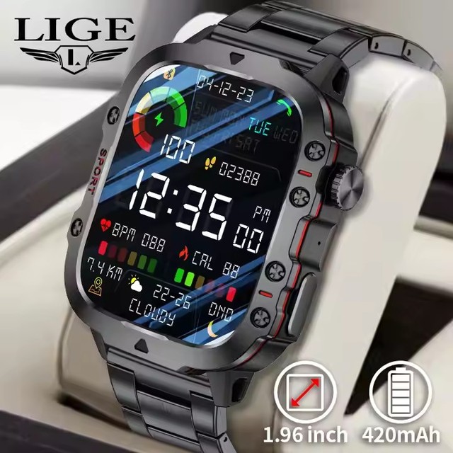Lige  Bw0667 Men's Outdoor Smart Watch Waterproof Sports Fitness Call Health Monitor 1.96" HD Display Smartwatch for Android IOS
