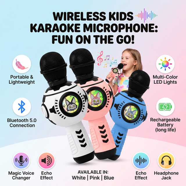 Kids Toy Gift Karaoke Mic with Speaker Portable KTV USB-C Handheld Wireless BT 5.3 Karaoke Microphone with TF Card OEM