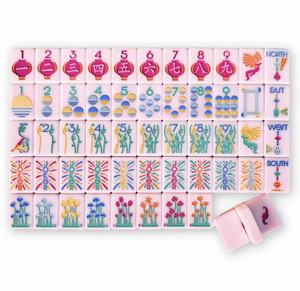En stock – Nouvel ensemble de tuiles de mahjong de luxe en mélamine rose clair, motif oiseaux, pour soirées de jeu en famille et divertissement - Product Image 1
