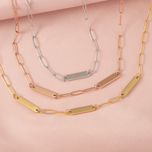 Perhiasan tahan air baja tahan karat berlapis emas 18k kalung rantai klavikula ukiran Laser DIY kalung liontin batang panjang kustom - Product Image 1