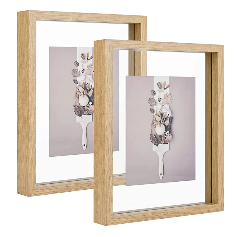 Cadre Photo flottant en bois massif, Double verre, taille personnalisée, pour tenture murale, ornements de table, décoration rustique pour la maison, mariage