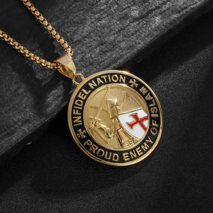 <b>Titanium</b> Steel Knights Templar Shield Pendant Necklace Men's Gold Silver Color Round Themed Jewelry Gift - Product Image 3
