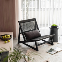 Chaise de loisirs d'extérieur - Style nordique moderne du milieu du siècle, en teck massif, avec cadre en alliage d'aluminium et corde tressée Wabi-Sabi, pour jardins