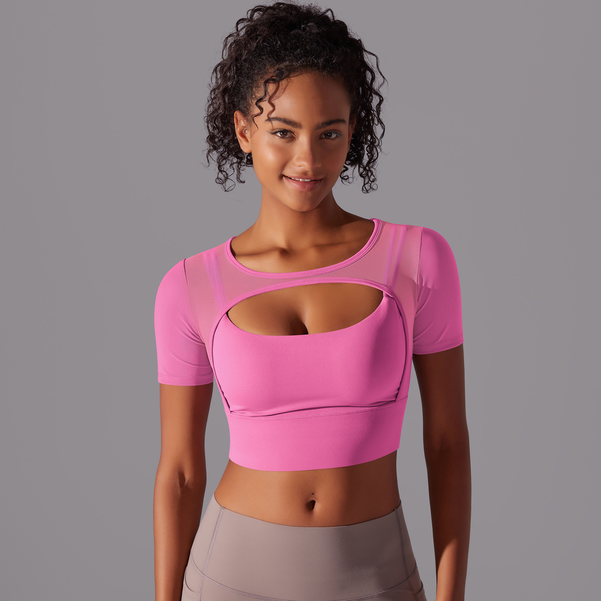2026 New Women Short Sleeve Mesh Yoga Tops Built In Sexy Sports Bra Quick Dry Crop Tops Plus Size Gym Fitness Wear Sportswear