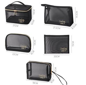 Bolsa de cosméticos de malla impermeable negra de gran capacidad, organizador portátil de viaje y almacenamiento con cierre de cremallera - Product Image 1