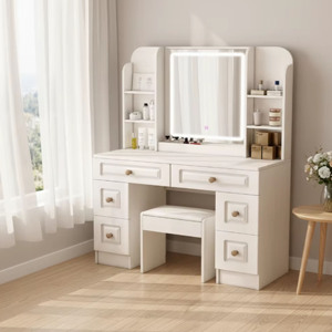 Tocador personalizado de madera maciza de material ecológico con espejo y cajones, tocador de dormitorio Vani de maquillaje - Product Image 4