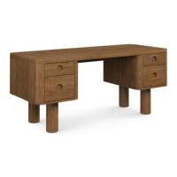 Bureau d'ordinateur artisanal en chêne brun de style mid-century, 66,5 pouces, avec 4 tiroirs arrondis, station de travail exécutive durable