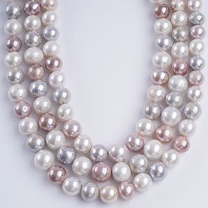 Chaîne de perles d'eau douce naturelles en gros, 11-13 mm, perles d'Edison blanches avec huile brillante, accessoires de vêtements DIY, collier - Product Image 4