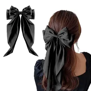 Bow French Barrettes Hair Clips for Thick Thin Hair Grosgrain Bowknot Hair Clips Slides for Women Girls Black Bows