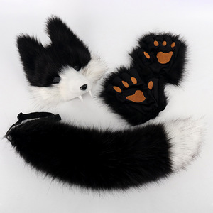 Halloween simulación Lobo diente máscara <span class=keywords><strong>3D</strong></span> conjunto Cosplay Lobo Solitario peluche animal cola fiesta baile Accesorios - Product Image 4
