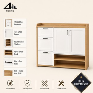 Mueble <span class=keywords><strong>Zapatero</strong></span> de <span class=keywords><strong>Roble</strong></span> para Entrada con Tres Cajones, Dos Puertas y Estante Abierto para Almacenamiento en el Pasillo - Product Image 1