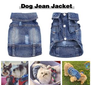 कुत्ते jean जैकेट पिल्ला नीले डेनिम लैपेल कोट पोशाक लड़की कुत्ते टी-शर्ट कपड़े ठंडा और मजेदार परिधान - Product Image 5