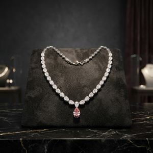 Collar de Diamantes de Corte Brillante Vintage en Oro Sólido de 14K, con Diamante Rosa Fantasía, Certificado IGI, Joyería de Lujo Unisex para Regalo de Boda o Fiesta - Product Image 1