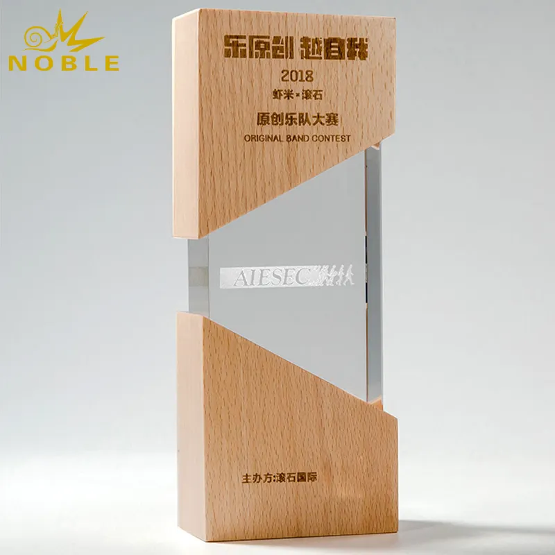 Noble nuevo estilo personalizado en blanco de madera placa de cristal trofeo premio