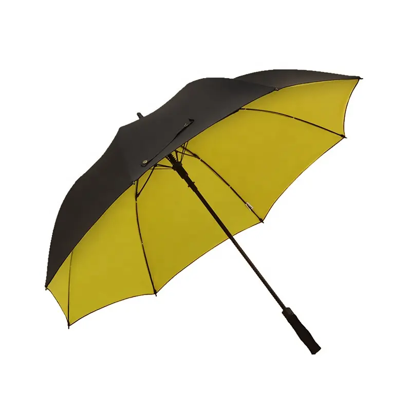 Guarda-chuva de golfe forte preto e amarelo com logotipo de duas camadas e forro duplo