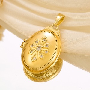 Colgante de medallón de aleación de cobre con forma de corazón ovalado dorado de moda, con cristal, para accesorios de joyería DIY - Product Image 5